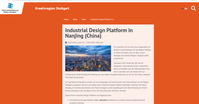 IUC, Nanjing and Stuttgart Pilot Industrial Design Cooperation